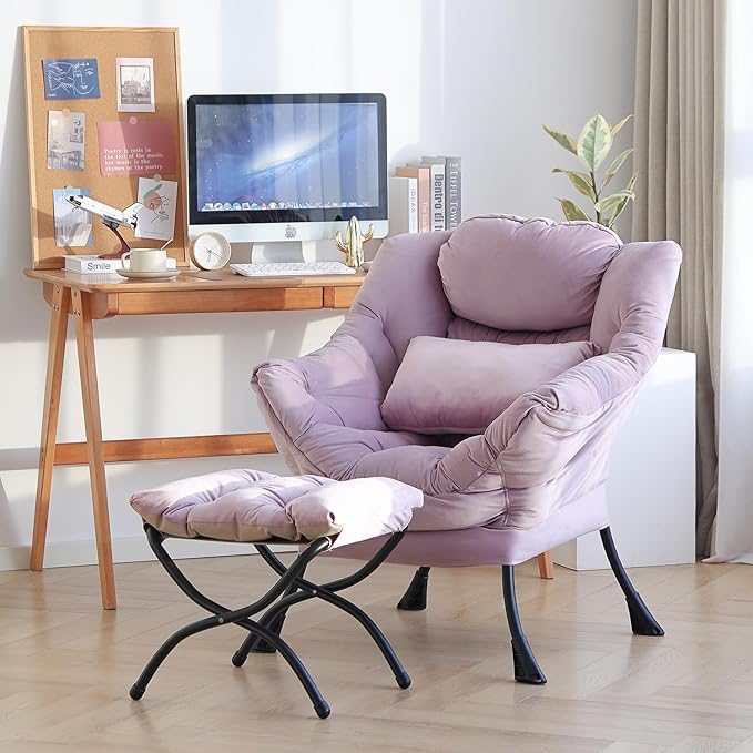 Lazy Chair with Ottoman, Modern Accent Chair with Lumbar Pillow, Comfy Chairs - Image 5