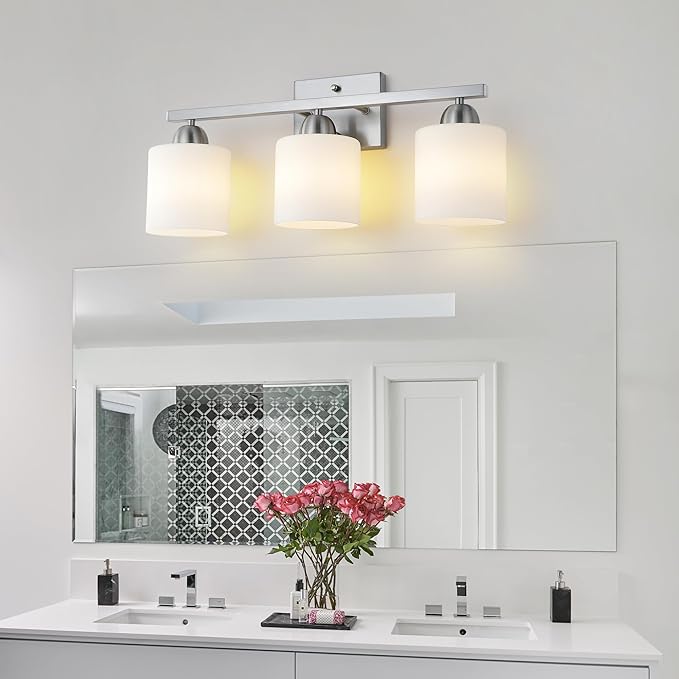 Stainless Steel Milk Glass Vanity Lights - Image 2