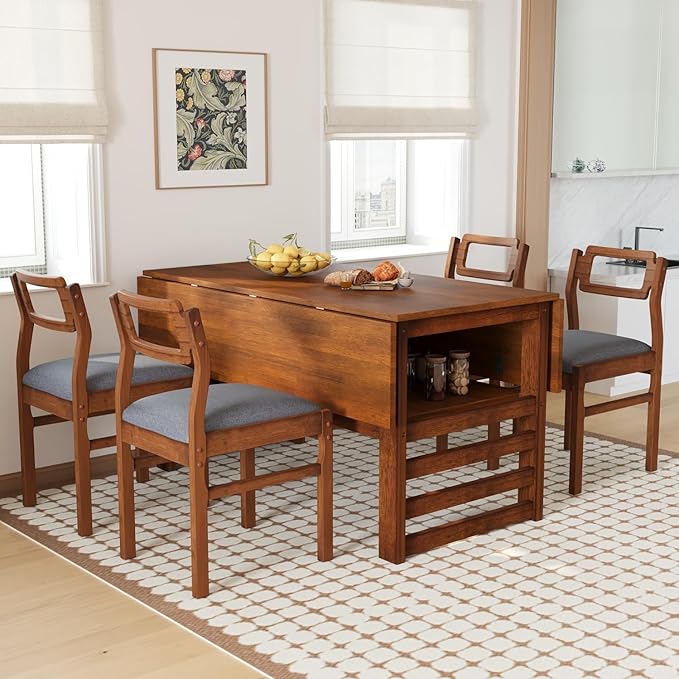 Drop Leaf Dining Table with Chairs Set of 4, 5-Piece Farmhouse Rectangular by Unknown