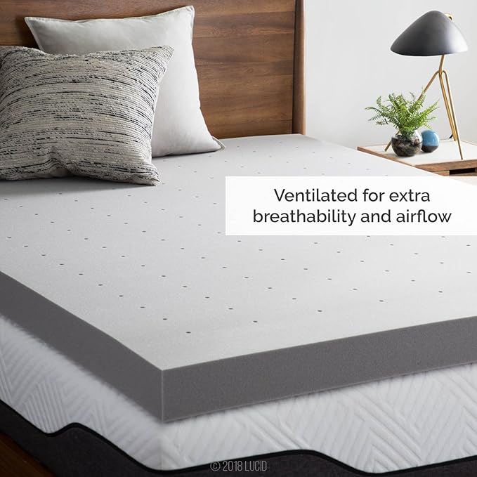 Lucid 4 Inch Bamboo Infused Memory Foam Mattress Topper - Image 3