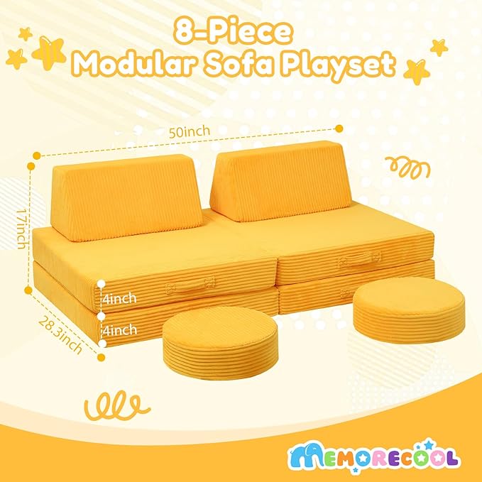 MeMoreCool Kids Couch for Playroom, Corduroy Convertible Toddler Couch - Image 2