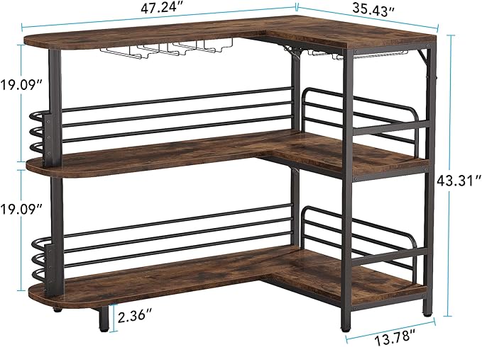 Tribesigns L-Shaped Home Bar Unit, 3 Tier Liquor Table - Image 2