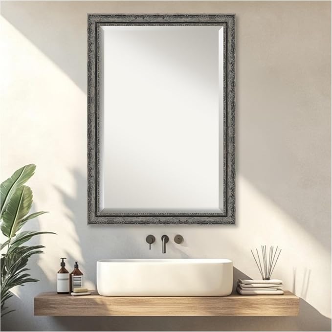 Amanti Art Bathroom Mirror for Over Sink, 29x41 Filigree Matte Black Rectangle - Image 5