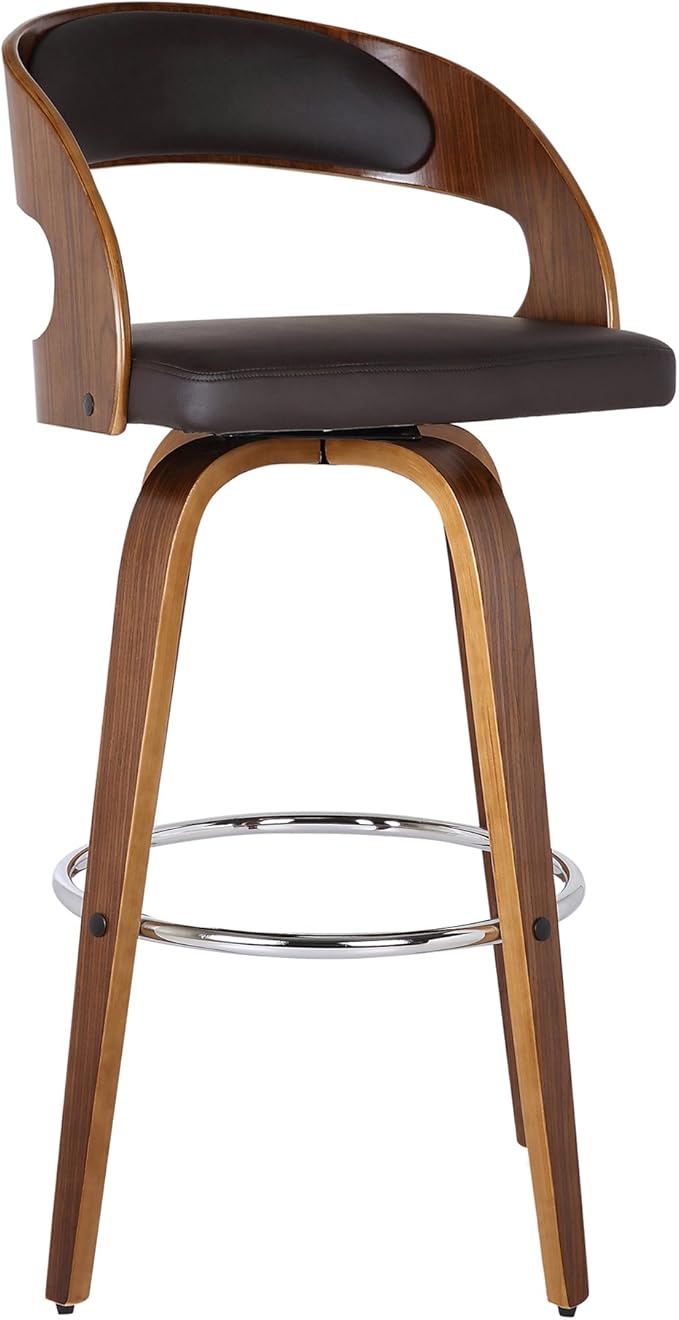 Armen Living Shelly 26" Counter Height Swivel Brown Faux Leather and Walnut by ArmenLiving