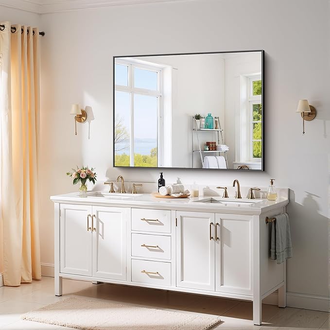 YIROMAN Bathroom Mirror for Wall 48"x36", Large Matte Black Bathroom Mirror - Image 3