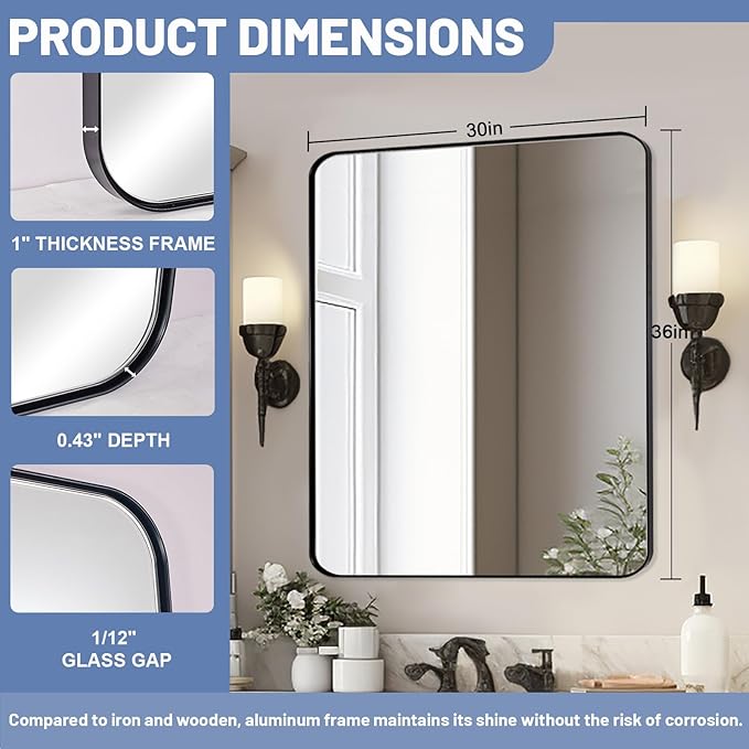 Black Mirrors for Bathroom, Modern Metal Frame Bathroom Vanity Mirror for Home - Image 6