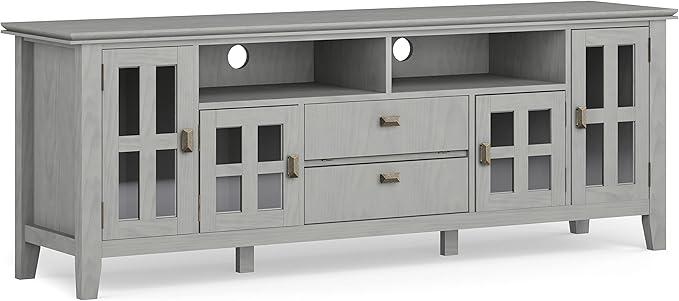 SIMPLIHOME Artisan SOLID WOOD 72 Inch Wide Contemporary TV Media Stand in Fog by SimpliHome