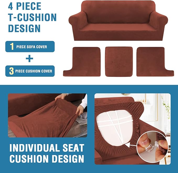 H.VERSAILTEX Sofa Cover 4 Piece T Cushion Sofa Slipcovers Thick Velvet Couch - Image 4
