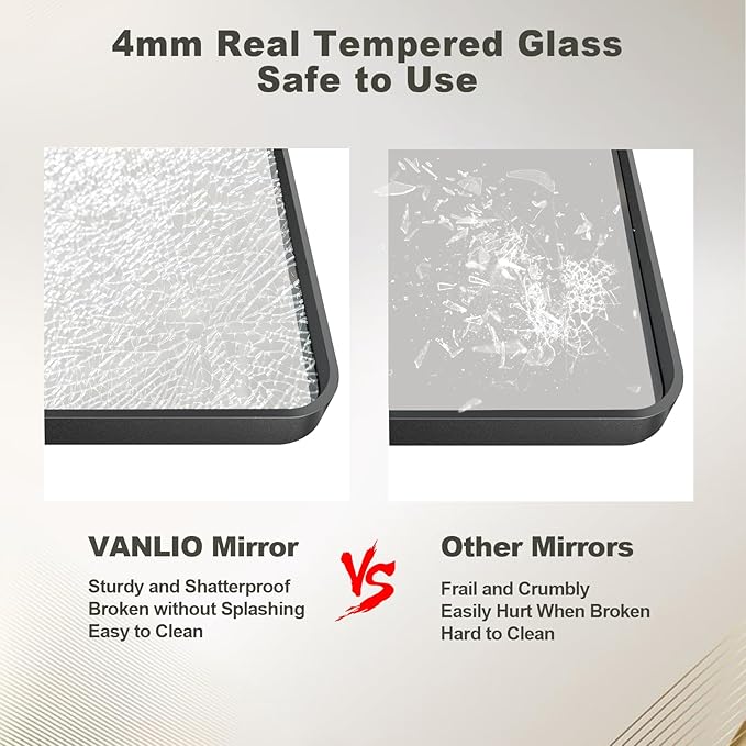 40x30 Inch Black Framed Bathroom Mirror - Image 4