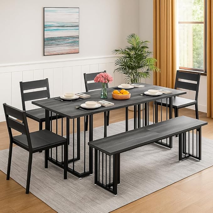 DWVO 63 Inch Dining Table Set for 6-8 People 6-Piece Large Kitchen Table Set by DWVO