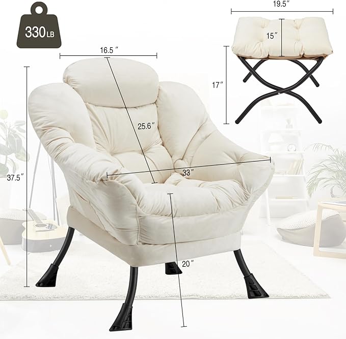 Lazy Chair with Folding Ottoman Modern Large Accent Chair, Contemporary Lounge - Image 3