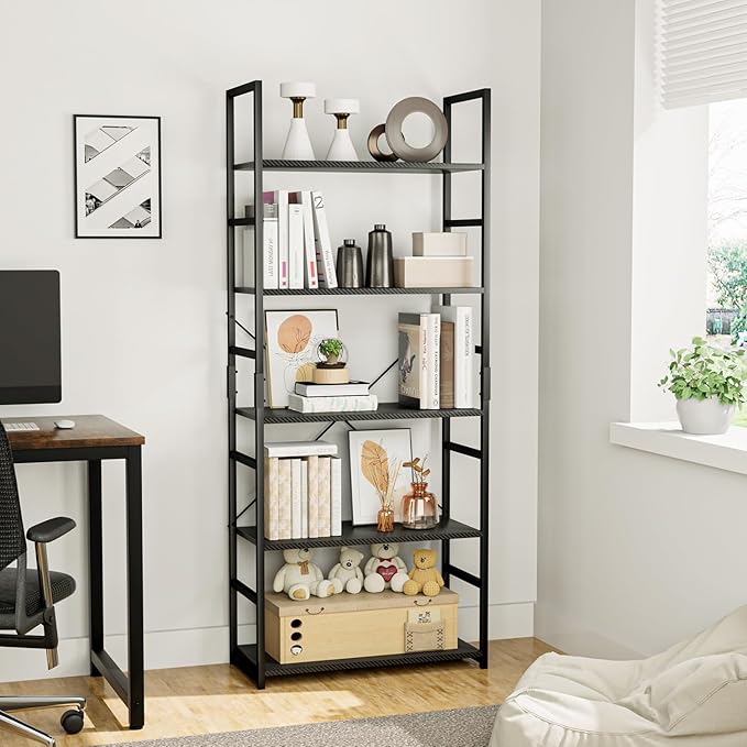 OTK 5 Tier Bookshelf, Tall Bookcase, Office Shelf Storage Organizer, Modern - Image 5
