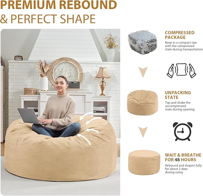 4FT Bean Bag Chair, Large Bean Bag Chairs - Image 6
