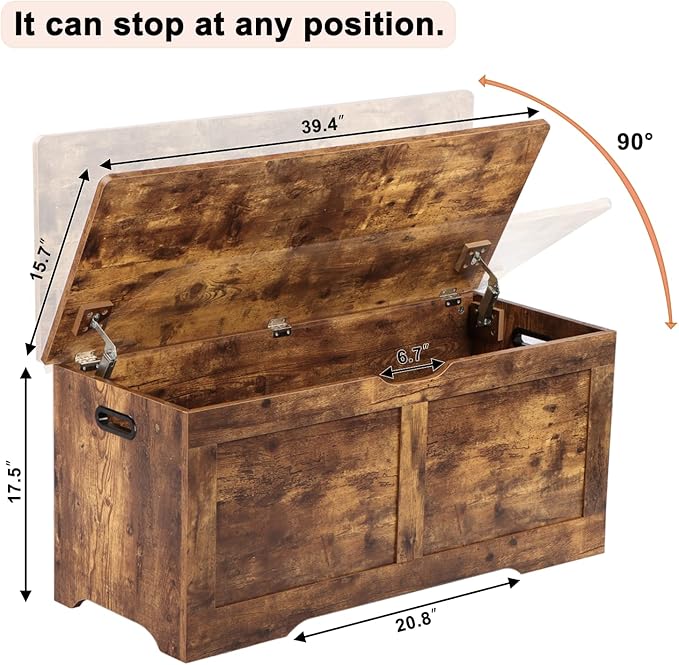 39.4" Storage Chest, Wooden Storage Bench, Lift Top Toy Chest - Image 3