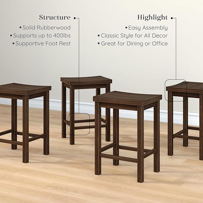 Grain & Grove Smith Collection Set of 4 Solid Wood Counter Height Bar Stools - Image 4
