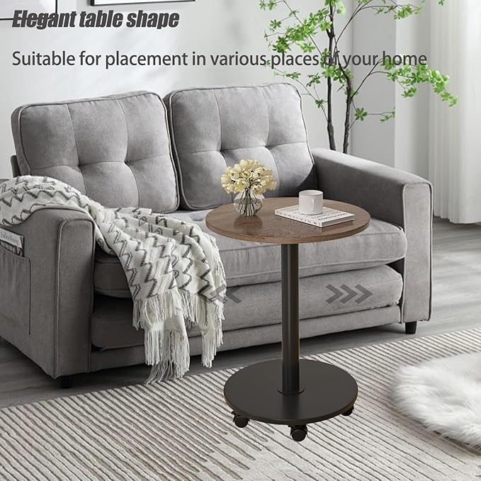 Pedestal with Wheels TV Tray Table, Rotating Couch Tables That Slide Under - Image 8