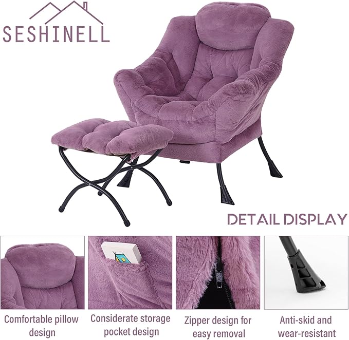 Lazy Chair with Ottoman, Modern Accent Chair Contemporary Lounge Leisure Sofa - Image 4