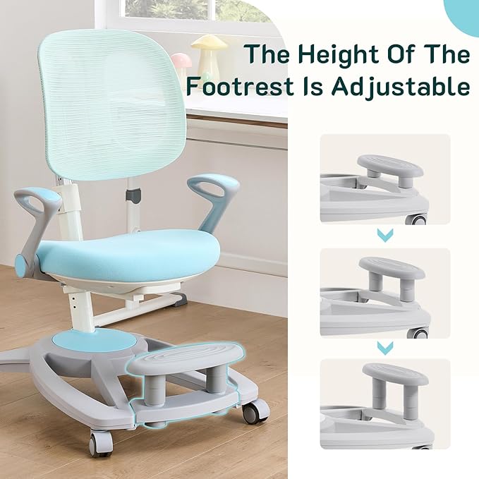 Ergonomic Kids Desk Chair with Footrest & Height-Adjustable Seat, Work & Dining - Image 8