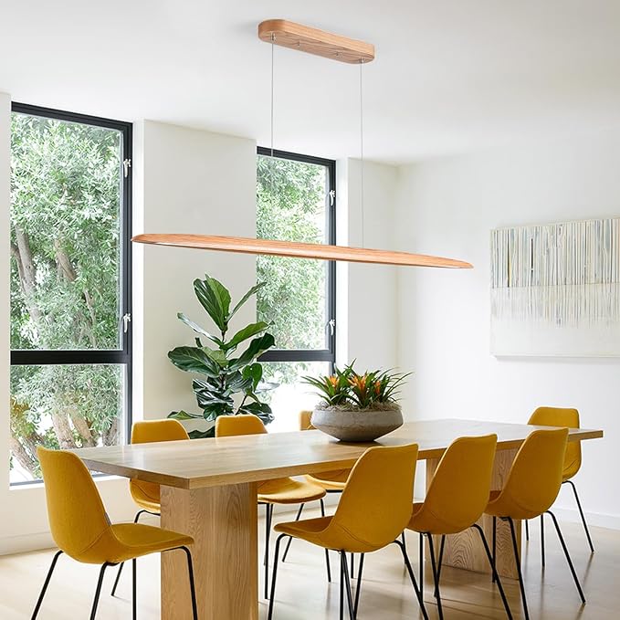 39" 24W Wood LED Linear Pendant Light Fixture Led Dining Room Light Dimmable - Image 5