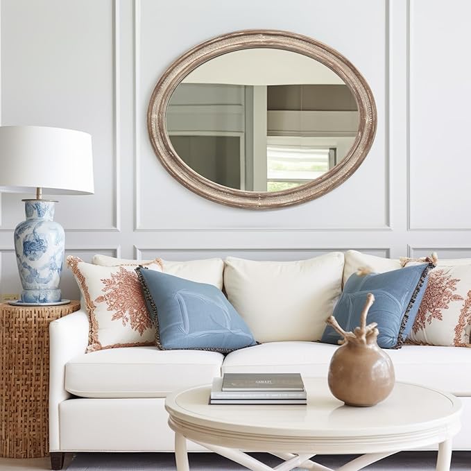 sawsile 24x30'' Rustic Oval Wood Mirror, Decorative Farmhouse Oval Mirrors - Image 5