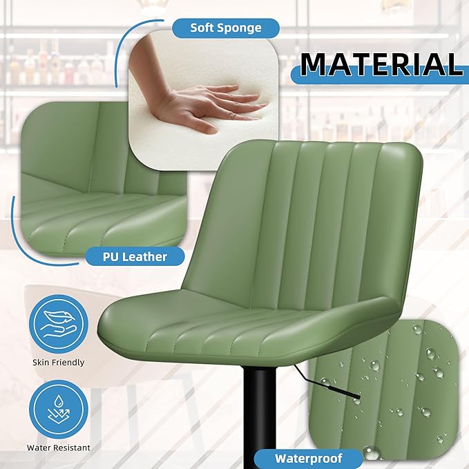 Shintenchi Swivel Bar Stools Set of 4, Adjustable Faux Leather Upholstered - Image 6