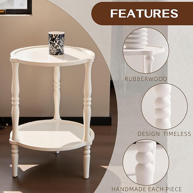 Accent Wood End Table, 2-Tier Round Bedside Table, Natural Side Table Nightstand - Image 5