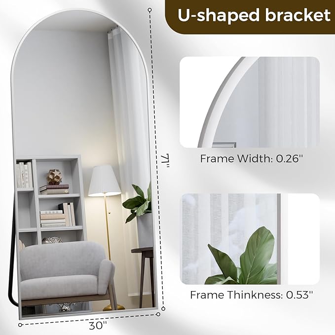 Koonmi 30"x71" Arched Full Length Mirror, Standing Hanging or Leaning - Image 4