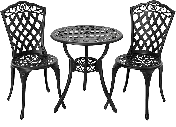 NUU GARDEN 3-Piece Patio Bistro Set Outdoor Cast Aluminum Bistro Table and by NUUGARDENCORPORATION