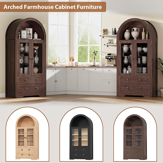 Kitchen Pantry Cabinet, Arched Bookshelf Bookcase China Pantry Storage Cabinet - Image 5