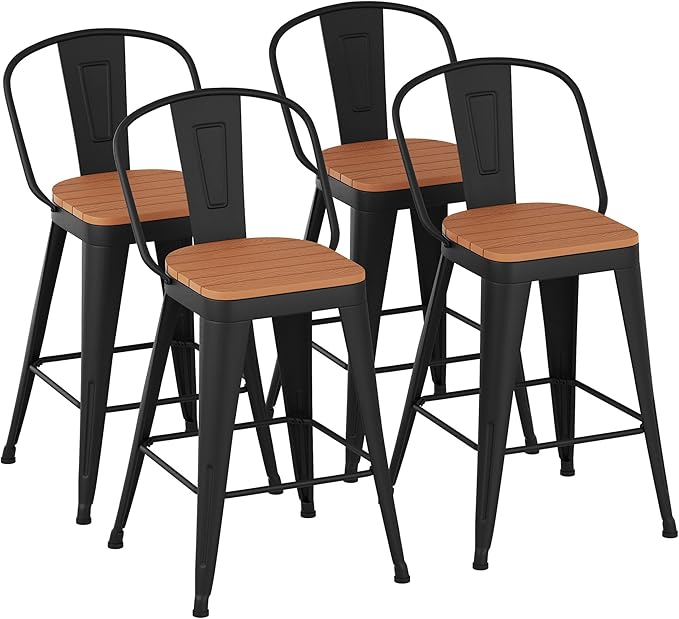 Outdoor Metal Bar Stools Set of 4, 30 inch Barstools Counter Height Bar Stool by POINTANT