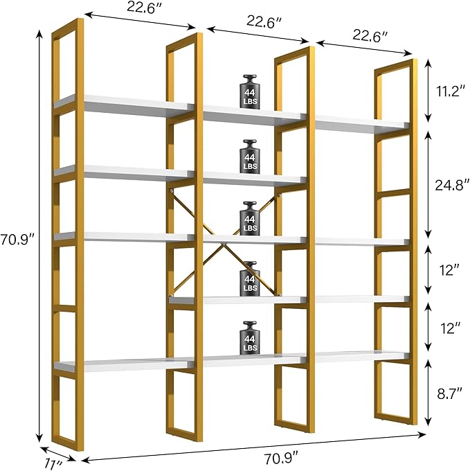 Semoic Large Bookshelf 5 Tiers, Triple Wide Geometric Bookcase, 71 Inches Tall - Image 2