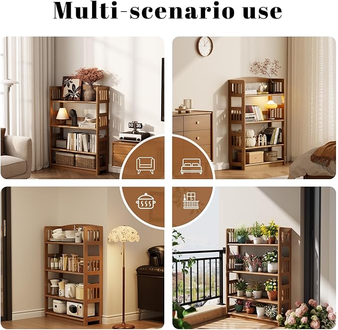4 Tier Solid Wood Open Shelf Bookcase, Modern Wooden Display Bookshelf - Image 4