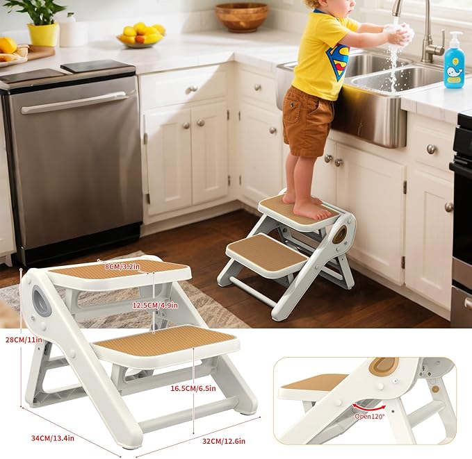 Toddler Step Stool, iNeibo 2-Step Foldable Step Stool - Image 4