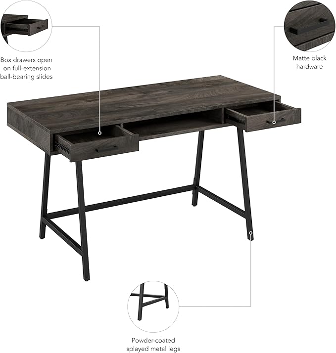 Bush Furniture Steele 54W Writing Desk in Dark Gray Hickory | Computer Table - Image 7