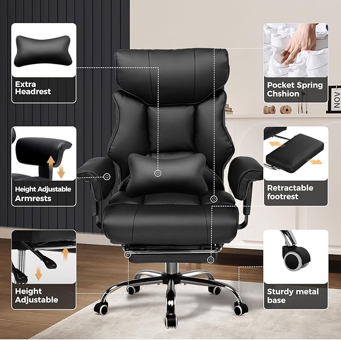 GTRACING Big and Tall Gaming Chair 400lbs Heavy Duty Office Chair - Image 8