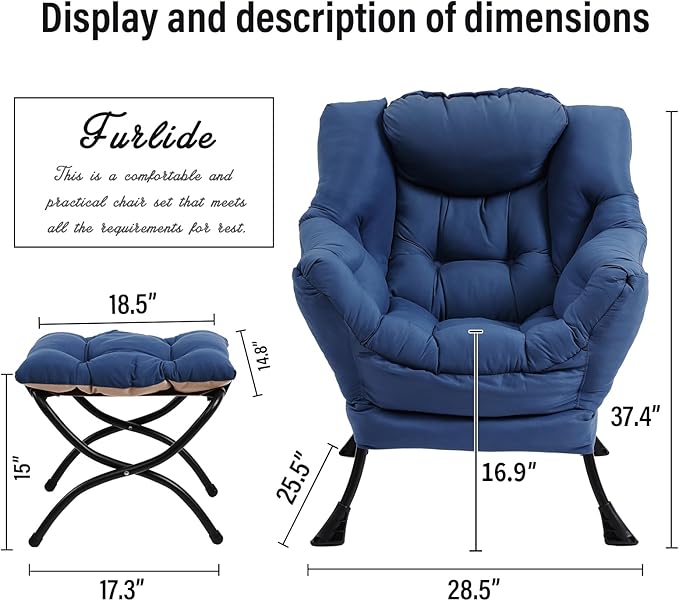 Lazy Chair with Ottoman, Modern Chair with Folding Footrest, Lounge Accent Chair - Image 3