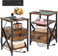 Nightstand Set of 2 with Charging Station and USB Ports, End Table Set of 2 by Livofloral