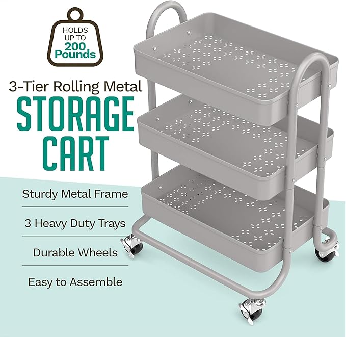 KoolerThings 3-Tier Rolling Metal Storage Organizer - Image 2