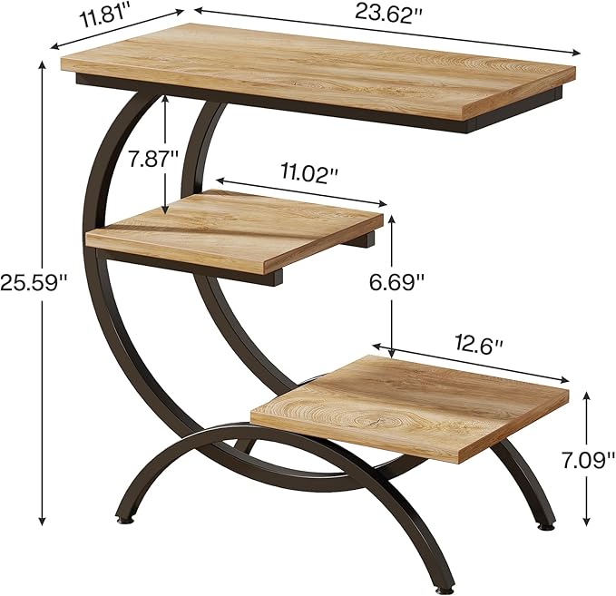 Tribesigns C-Shaped End Table, Industrial 3-Tier Small Side Table - Image 2