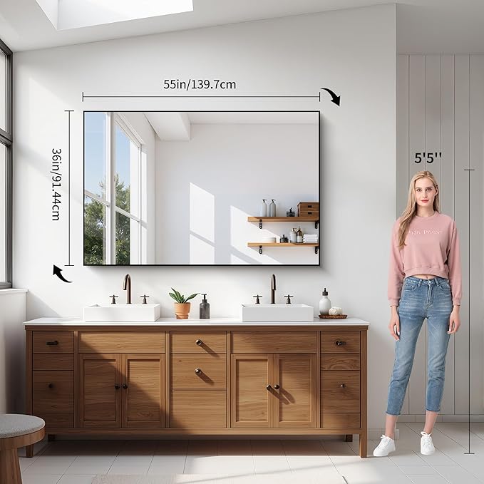 YIROMAN Bathroom Mirror 55"x36", Large Brushed Gold Bathroom Mirror - Image 3