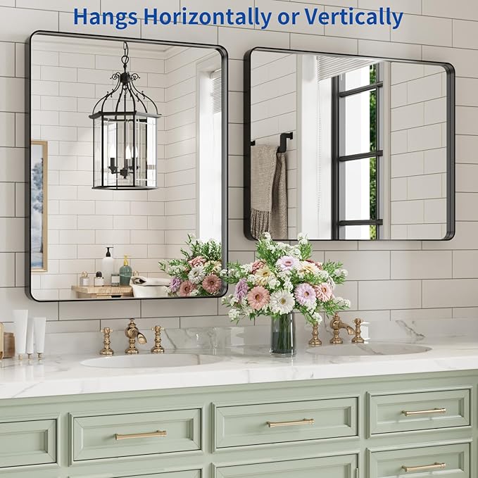 WEER Black Bathroom Mirror for Wall, 24X30 Inch Matte Black Mirror, Rectangular - Image 5