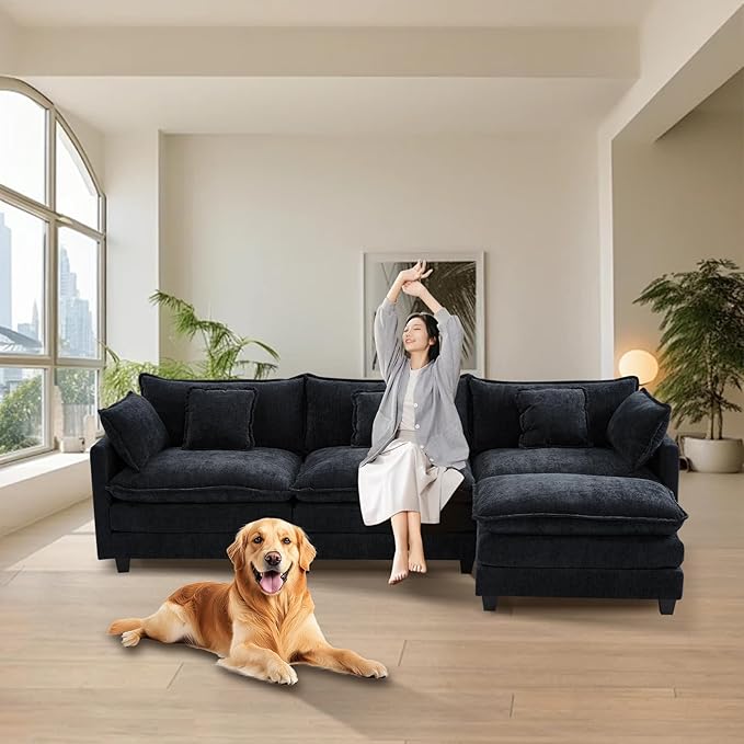Furniliving 112‘’ L-Shaped Sofa, Luxury Chenille Modular Sectional Couches - Image 8