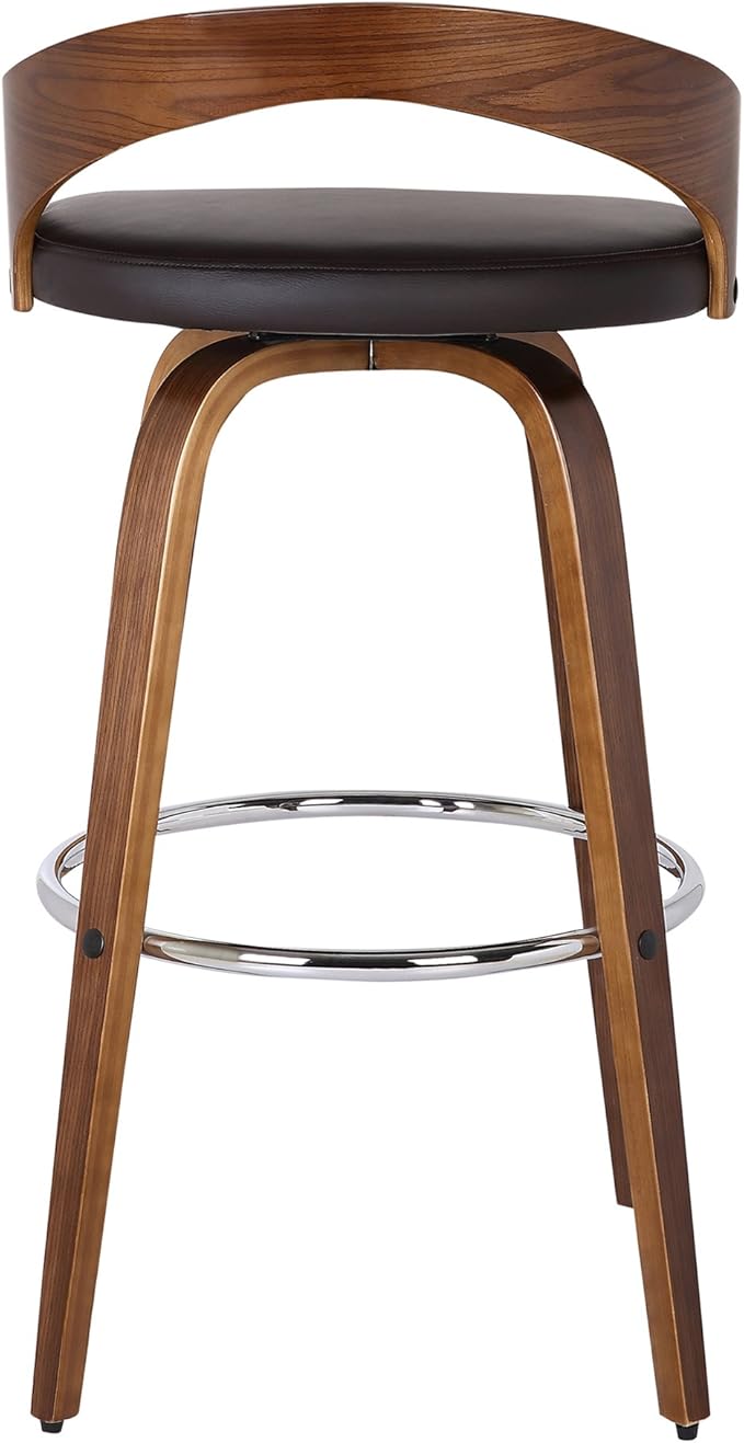 Armen Living Sonia 26" Counter Height Swivel Brown Faux Leather and Walnut Wood - Image 5
