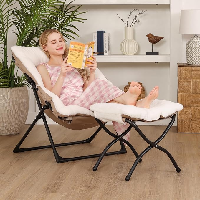 Comfy Saucer Chair for Adults, Soft Faux Fur Bedroom Chair - Image 2