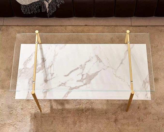 Shrine Rectangle Coffee Table, Mid-Century Modern Design, 2-Tier Structure - Image 6