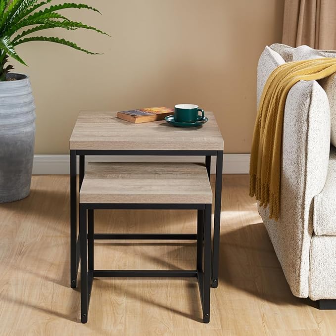 CENSI 20"x20" French Oak Nesting End Side Table, Accent Coffee Table, Square - Image 4