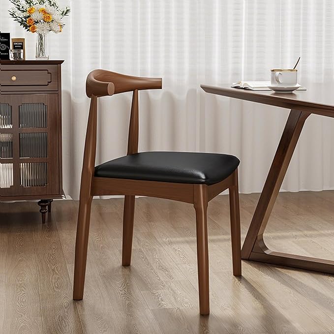 Solid Wood Dining Chair with Walnut Finish Set of 2 Mid Century Modern - Image 4