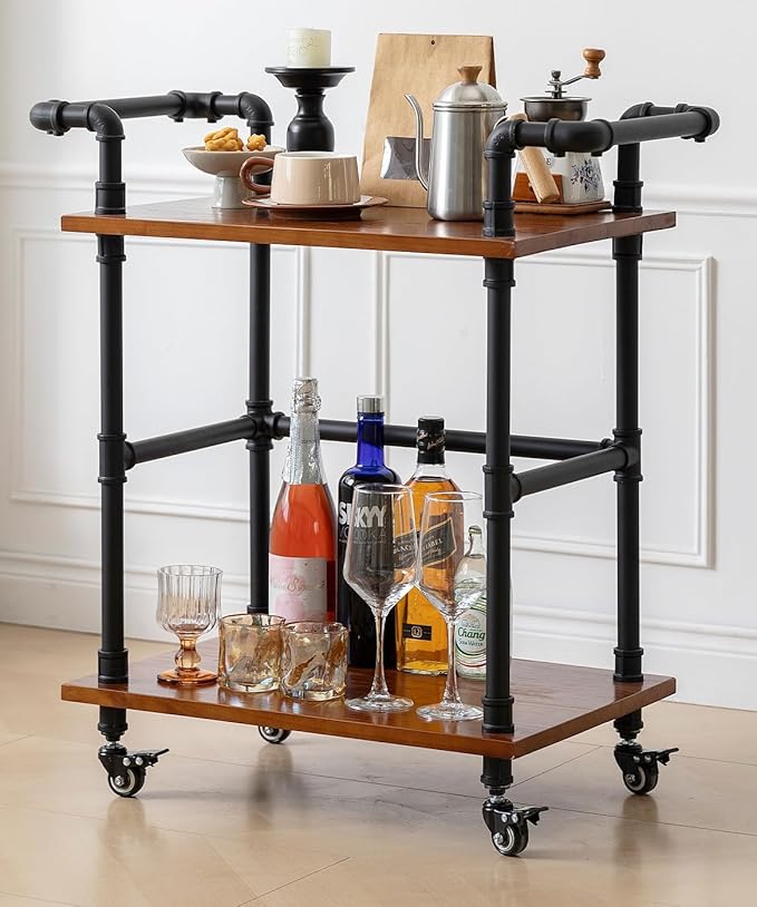 Industrial Pipe Bar Carts/Serving Carts/Kitchen Carts/Wine Rack Carts on Wheels by DOFURNILIM