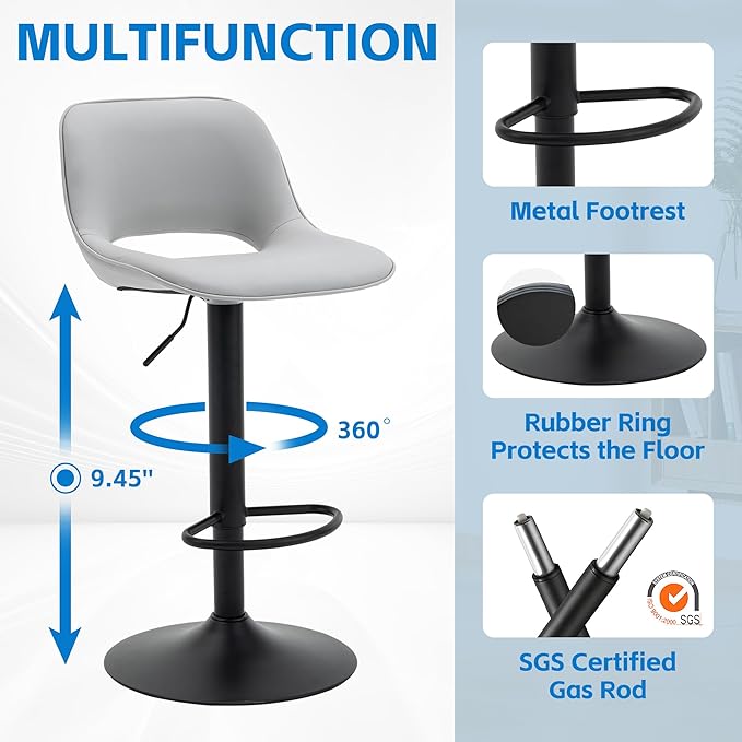 YOUNIKE Bar Stools Set of 2 Modern Swivel Barstools, Adjustable Counter Height - Image 4