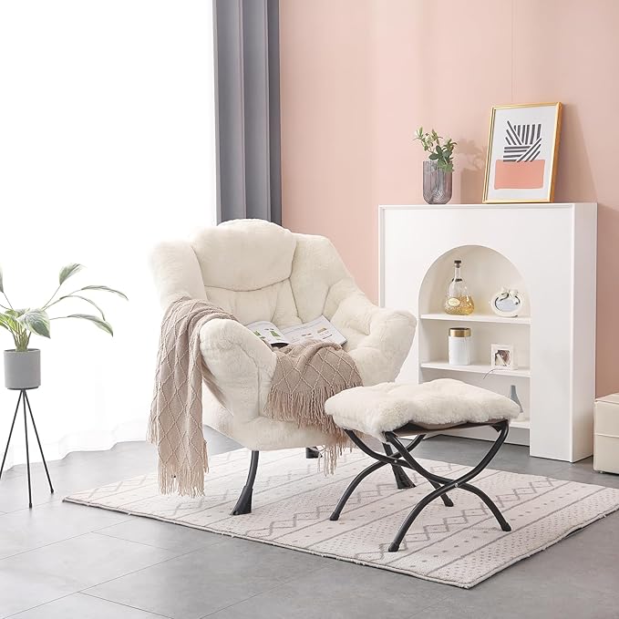 Lazy Chair with Folding Ottoman, Modern Accent Lounge Armchair with Armrests - Image 2
